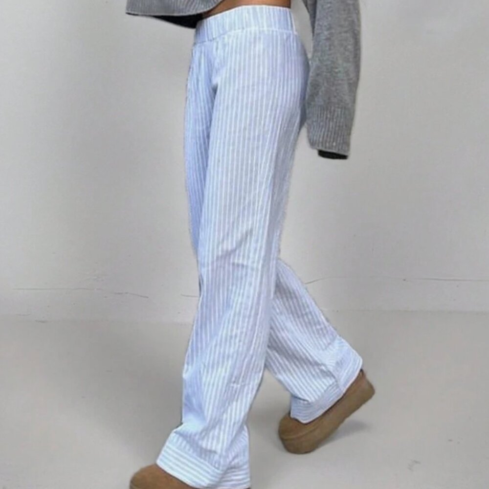 Comfortable Striped Straight-Leg Casual Pants